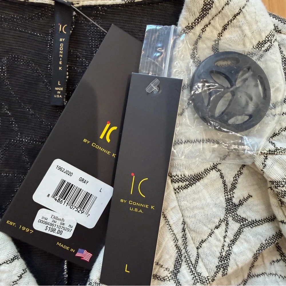 IC by Connie K Textured Swing Jacket Cream Black Abstract Swirl Size Large